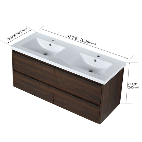 Modern Floating Bathroom Vanity With Dual Resin Sink, Soft Close Drawers