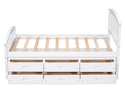 Platform Storage Bed Solid Wood Bed With 6 Drawers