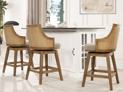 Bahama - Cane High Back Swivel Counter Stool With Recessed Arms Textured Weave - Taupe Beige