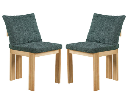 5 Piece Indoor Dining Set With Fluted Table Upholstered Chairs - Green / Natural