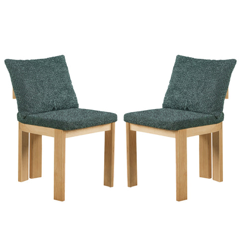5 Piece Indoor Dining Set With Fluted Table Upholstered Chairs - Green / Natural