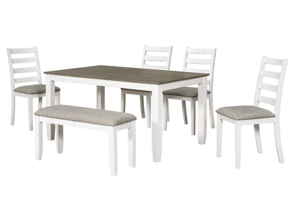 6 Piece Dining Set With 4 Upholstered Chairs & Bench - Brown / Whitewash