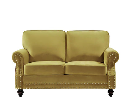 Loveseat Sofa With Nailhead Detail & Turned Legs, 2 Seater Upholstered Couch
