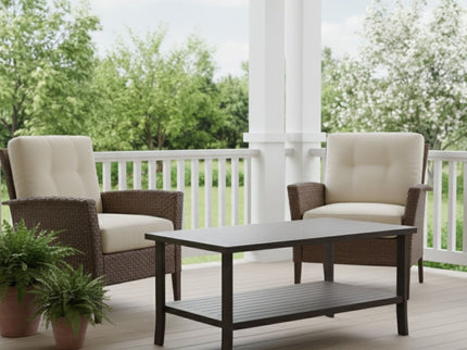 Rectangular Outdoor Coffee Table, 2 Tier All Weather Patio Table - Brown