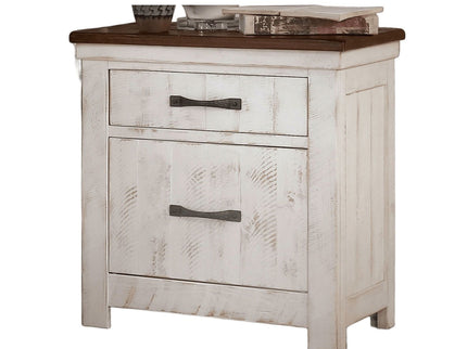 2 Drawer Nightstand With Brass Arch Pulls, Bedroom Furniture - Brown / Distressed White / Walnut