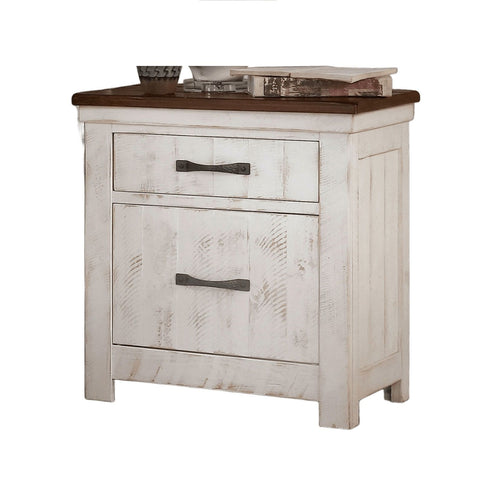 2 Drawer Nightstand With Brass Arch Pulls, Bedroom Furniture - Brown / Distressed White / Walnut
