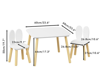 Rabbit Themed Table And 2 Chairs Set - White