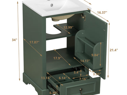 Bathroom Vanity With Sink, Soft Close Door, Adjustable U-Shaped Shelf