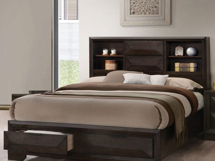 Contemporary Style Bed With Bookcase Headboard And Footboard Storage