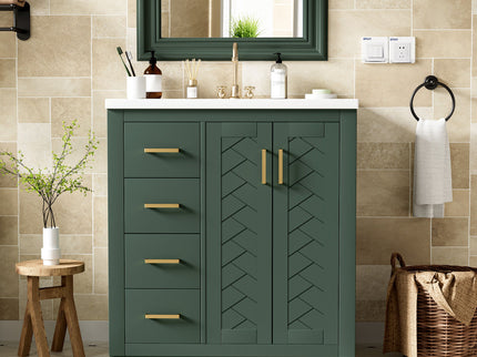 Ceramic Sink Combo, Freestanding Vanity Set With 3 Drawers & Soft Closing Doors