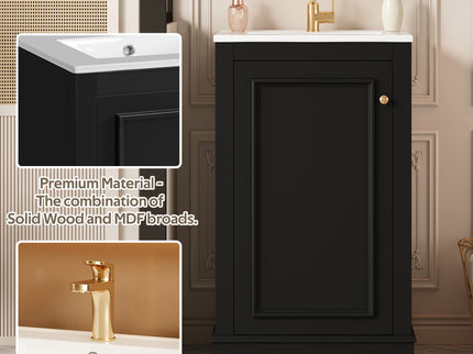 Bathroom Vanity With Sink, Freestanding Single Cabinet Set, Soft Close Door, Adjustable Shelf