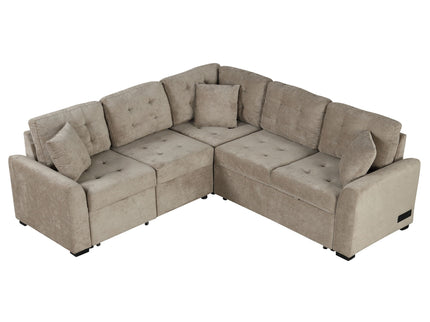 L-Shape Sofa Bed Pull-Out Sleeper Sofa With Wheels, USB Ports, Power Sockets For Living Room