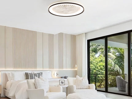 RGB Dimmable LED Bladeless Ceiling Fan With Remote Control, Flush Mount - White
