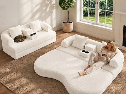 2 In 1 Convertible Sleeper Sofa Bed With Cup Holders