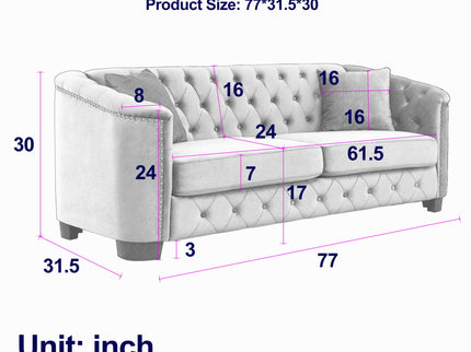 Modern Chesterfield Sofa With Tufted Backrest For Living Room