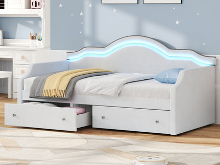 Upholstered Daybed With LED Lights And 2 Drawersme