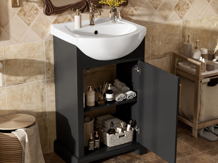 20" Bathroom Vanity With Bulged Sink, Freestanding Single Vanity Set, Soft Close Door