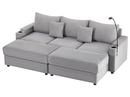 Modern Style Loveseat Sofa Sectional Sofa Couch With Storage Space, A Movable Ottoman, Two USB Ports, Two Cup Holders, A Phone Holder For Living Room