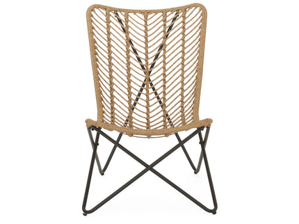 Wicker Chair With Geometric Cross Base, (Set of 2) - Light Brown