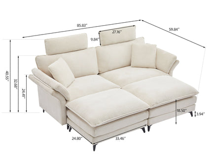 Modern Deep Seat Sectional Sofa With Ottoman