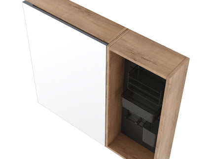 Wall Mounted Bathroom Mirror Cabinet & Adjustable Shelves - Imitative Oak