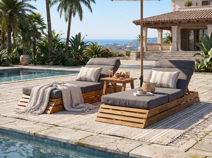 Chaise Lounge Set With 4 Fold Cushion And Built In Headrest