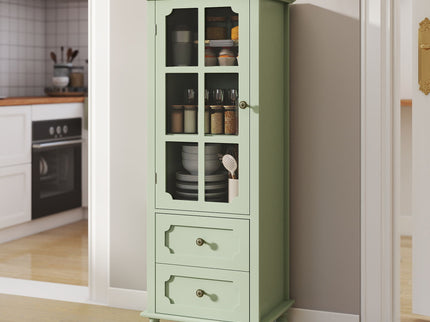 Minimalism Buffet Cabinet With Glass Doors And Double Drawer