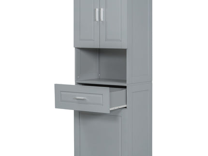 Tall Bathroom Cabinet With Tilt-Out Laundry Basket And Upper Storage