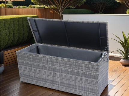 Outdoor Storage Box, Wicker Patio Deck Boxes With Lid, Outdoor Cushion Storage For Kids Toys, Pillows, Towel, Wicker