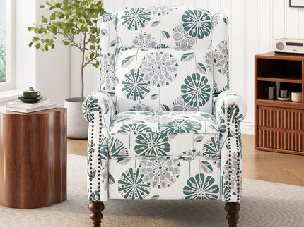 Push Back Recliner Chair Upholstered Recliner Armchair With Classic Wing Back And Solid Gourd-Shaped Legs