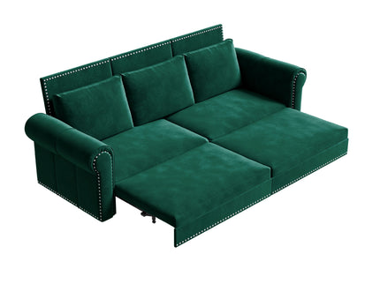 3 In 1 Convertible Sleeper Sofa With Nailhead Trim & Rolled Arm