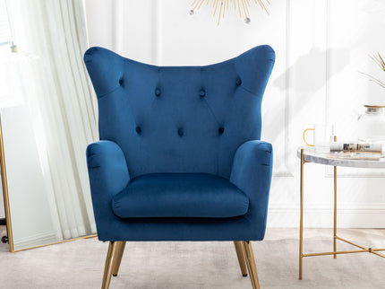 Sovarol - Velvet Button-Tufted Wing Back Accent Chair - Blue