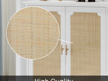Rattan Decorated Sideboard Buffet Storage Liquor Cabinet - White