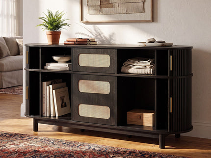 Fluted Sideboard Buffet Cabinet With Sliding Doors And Adjustable Shelves