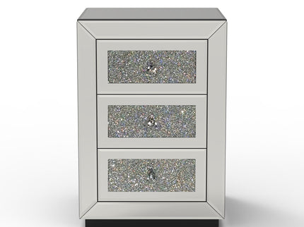 3 Drawer Nightstand With Glass Accents, Bedside Table For Bedroom - Silver