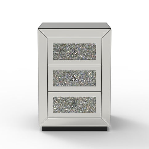 3 Drawer Nightstand With Glass Accents, Bedside Table For Bedroom - Silver