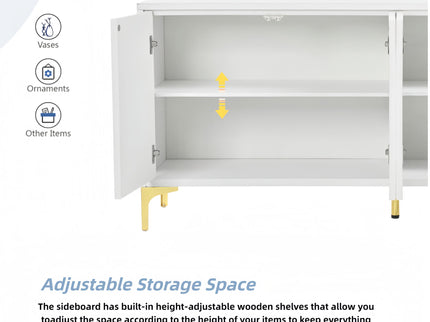 Modern 4 Door Sideboard With Creative Carved Surface And Adjustable Shelves