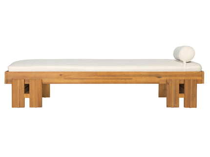 Daybed With Cushion & Pillow, Low Profile Design For Indoor / Outdoor Use - Cream / Teak