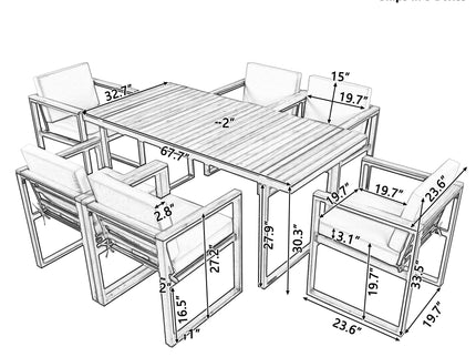 7 Pieces Outdoor Dining Set Patio Dining Table And Chair Set With And Removable Cushions For Patio