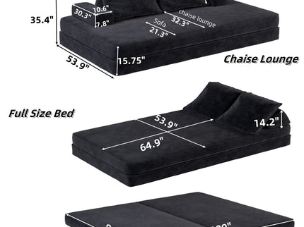 Multifunctional Convertible Sofa Bed With 2 Tumbler Backrests And 2 Pillows, Deep Seat Couch
