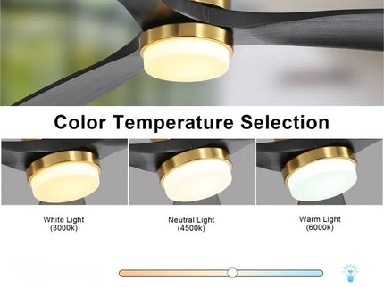 Flush Mount Ceiling Fan With 3 Solid Wood Blades Remote Control Reversible DC Motor For Living Room - Gold