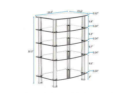 5 Tier Tempered Glass Side Table, Stainless Steel Frame End Table For Living Room, Bedroom - Black