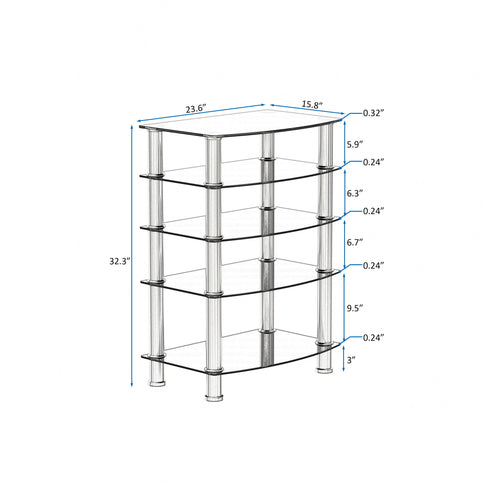 5 Tier Tempered Glass Side Table, Stainless Steel Frame End Table For Living Room, Bedroom - Black