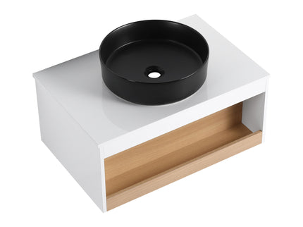 Floating Bathroom Vanity With Glossy Round Vessel Sink