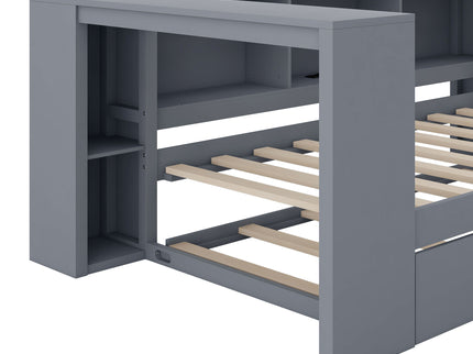 Upholstered Headboard Platform Bed With Storage Shelves, Trundle, Charging Station