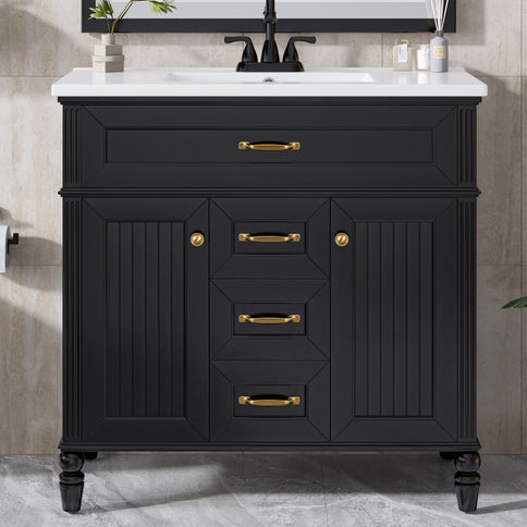 Bathroom Vanity With Sink, Flip-Out Top Drawer, Soft Close Doors, 2 Storage Drawers