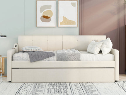 Upholstered Daybed With Trundle And USB Charging