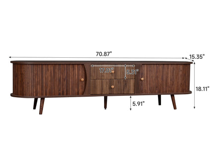 70" TV Stand With Tambour Doors And Fluted Drawers - Dark Brown