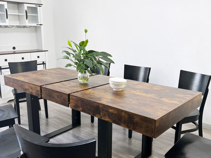 Extendable Dining Room Table For 6 8 10, Modern Farmhouse Wooden Kitchen Expanding Table, Long Large Expandable Dining Room Conference Table - Deep Rustic Brown