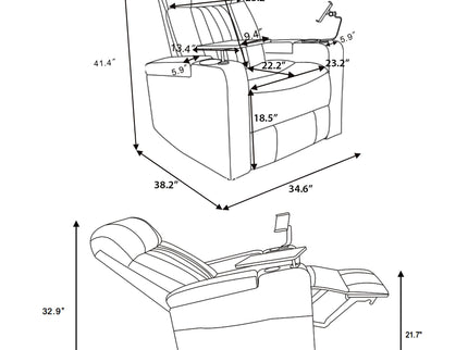 270° Power Swivel Recliner Home Theater Chair With Hidden Arm Storage, LED Light, Cup Holder, And Tray Table